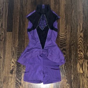 Purple and Black Sleeveless Hand Stoned Dance Costume